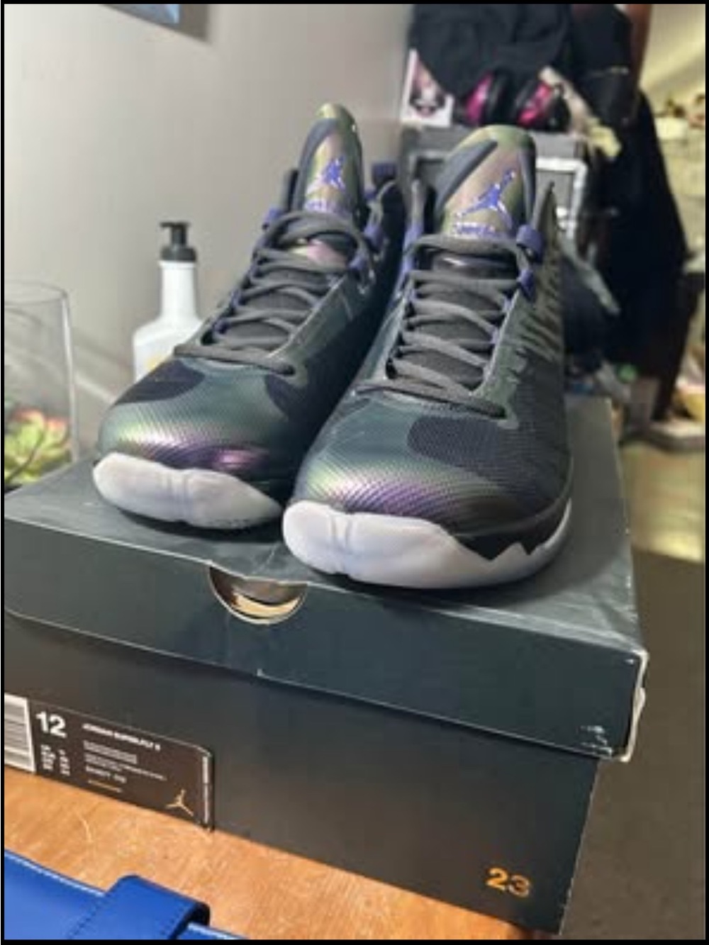 Jordan Men’s Iridescent Black and Purple Low-Top Sneakers